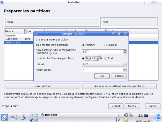 Création d'une nouvelle partition ext3